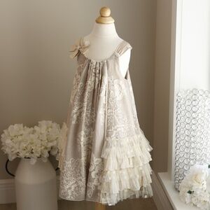 Linen Dress Silk Soutache Lace Embellished Couture Beach Portrait Party Size 10